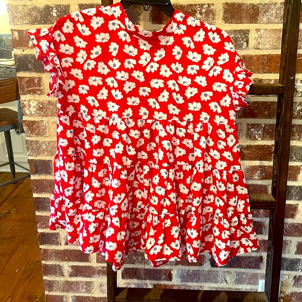 Red white and blue floral top